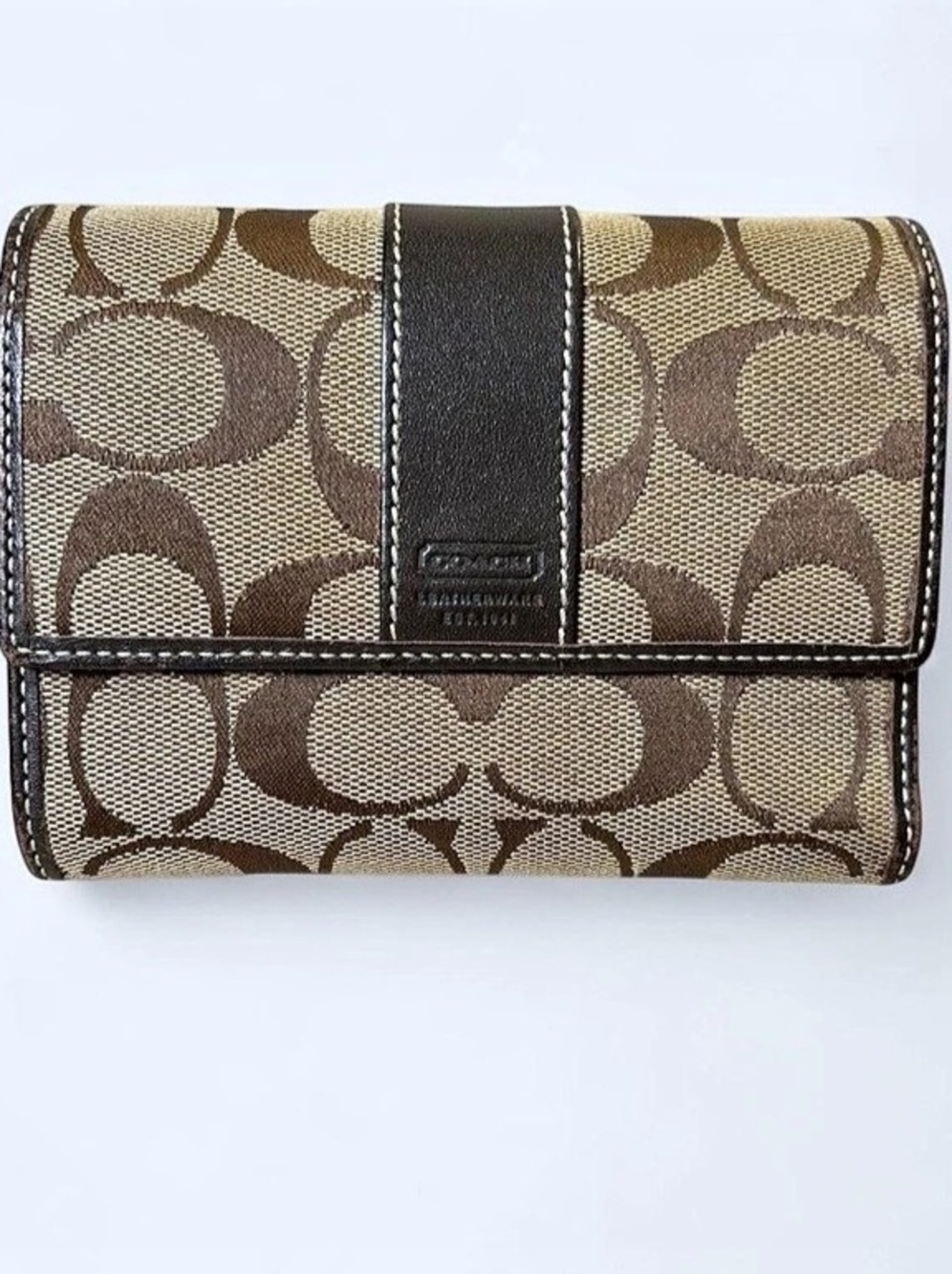 Coach Soho Signature Buckle Trifold Wallet Brown & Black